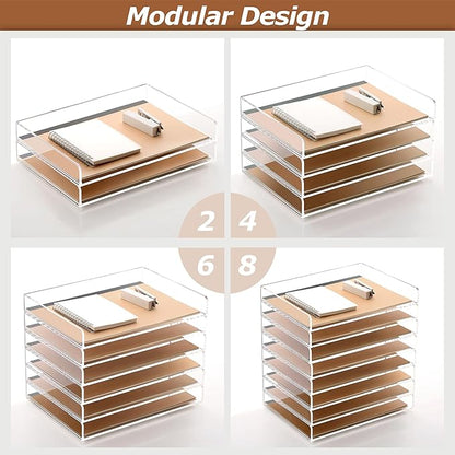 2 Pack- Stackable Paper Letter Tray, A4 File Tray Desk Organizer, Acrylic Desk Organizers and Accessories Sorter, Clear Workspace Office Supplies Organizers, 12.4inx8.86inx3.46in