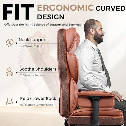 Big and Tall Office Chair - 400 LBS High Back Executive Chair with Footrest, Ergonomic Office Chair for Heavy People, Wide Padded Seat Computer Gaming Chair, Brown 2 Pack