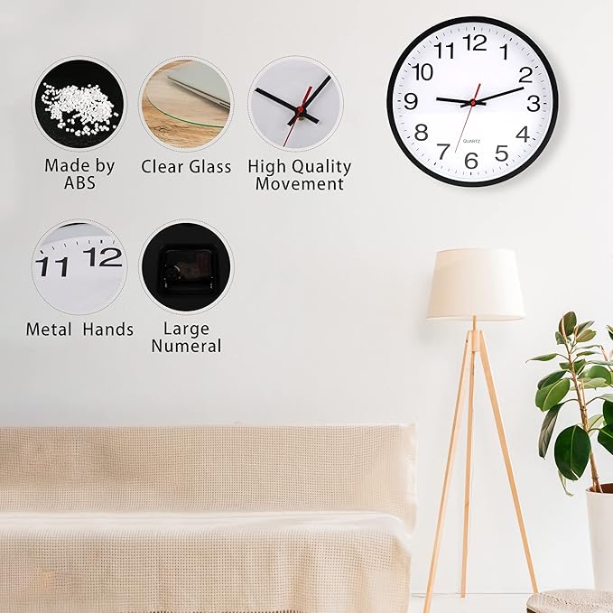 OceeK Black Wall Clock Silent Non Ticking 10 Inch, Modern Wall Clocks,Small Analog Clocks Quality Quartz Battery Operated