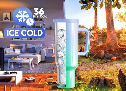 Meoky 50 oz Tumbler with Handle, Tumbler with Lid and Straw, Insulated Stainless Steel Travel Mug, 100% Leak-proof, Keeps Cold for 36 Hours or Hot for 12 Hours (Fairyland)