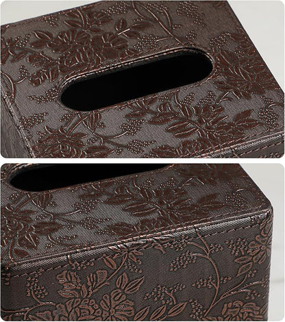 Square Tissue Box Cover, Stylish Leather Tissue Box Holder with Magnetic Bottom, Used As A Decorative Tissue Holder for Living Rooms, Bedrooms, and Desks (Brown Grape Pattern)