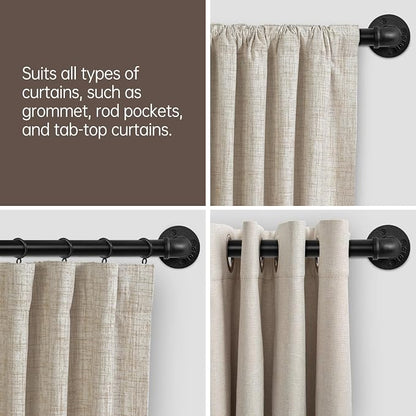 Zeerobee Curtain Rods for Windows 144 to 168, 1 Inch Industrial Wrap Around Black Curtain Rod, Indoor/Outdoor Room Divider Adjustable Drapery Pole, 144"-168"