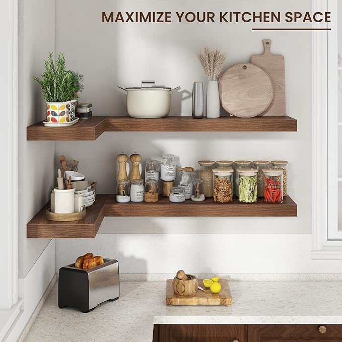 Floating Shelves for Wall, 30" W x 12" D x 2" H, 2 Pack of Long Wall Mounted Engineered Wood Shelves with Invisible Brackets for Living Room, Bedroom, Bathroom, Kitchen Decor, Walnut