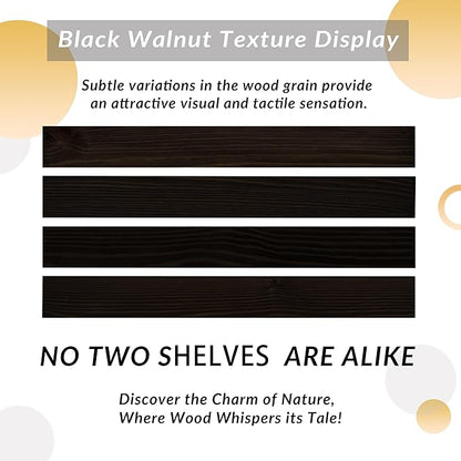 Wood Floating Shelves 36 inch Long Set of 2,8 inch deep Solid Wood Wall Mounted Shelves for Living Room Kitchen,Book Shelf for Wall with Hidden Bracket- Black
