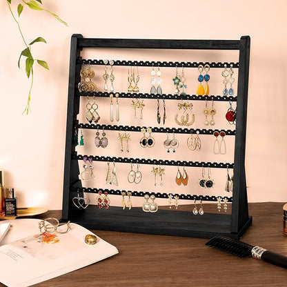 Poyilooo Earring Holder Organizer, Rustic Wood Earring Holder Stand, 5 Layer Jewelry Holder Organizer with 270 Earring Tree Holes Display Rack for Stud Earings & Hoop Earrings, Gifts for Women