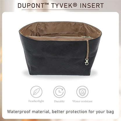 Doxo New DupontPaper Purse Organizer Insert Compatible with Longchamp Le Pliage L Handbag Insert, Lightweight Waterproof Le Pliage Large Organizer(Black&Brown, Large)