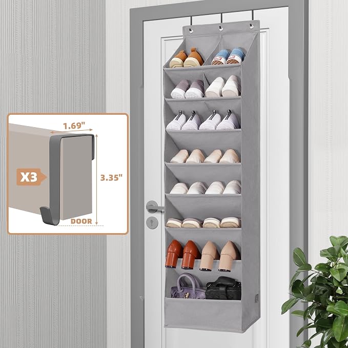 STORAGE MANIAC Over the Door Shoe Organizer Heavy-Duty Large Deep Pocket Hanging Shoe Organizer Shoe Rack Door Closet Shoe Organizer for Wall, Dorm & Narrow Door Storage Shoe Holder Grey, 1 Pack