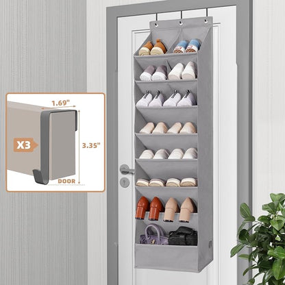 STORAGE MANIAC Over the Door Shoe Organizer Heavy-Duty Large Deep Pocket Hanging Shoe Organizer Shoe Rack Door Closet Shoe Organizer for Wall, Dorm & Narrow Door Storage Shoe Holder Grey, 1 Pack