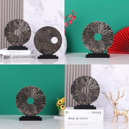 DOVDOV Black and Gold Home Decor Statue, Unique Office Decor, Round Line Medallion Statue for Room Decor, Shelf Top Decor, Entryway Entry Table, Floor Mantle Decor and Home Panel Decorations