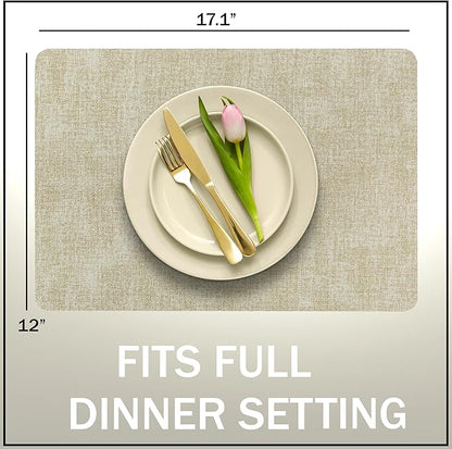 More Décor Faux Leather Placemats Set of 4 for Dining Table – Waterproof, Wipeable, Washable, Stain & Heat Resistant, Non-Slip Table Mats – 12 X 17 Inch, Beige