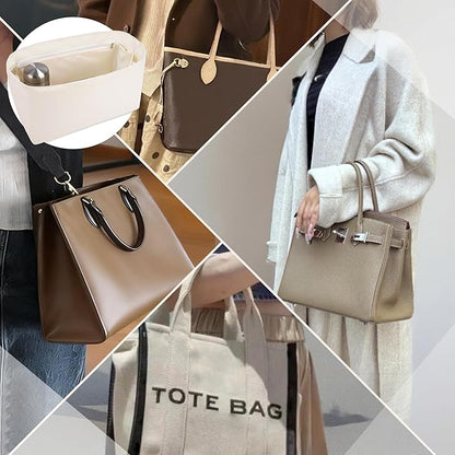 Purse Organizer Insert, Satin Tote Bag Organizer with 8 Sizes, Handbag Dividers for Inside Purse, Compatible with Longchamp, Neverful, 25C Hobo and More Bags（X-Large,Craie）