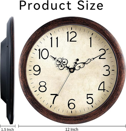 KECYET Wall Clock 12 Inch Vintage Wall Clocks Battery Operated Quartz Silent Non-Ticking Retro Rustic Style Clock Decorative for Living Room, Home Office, Kitchen,Bedroom (Bronze)