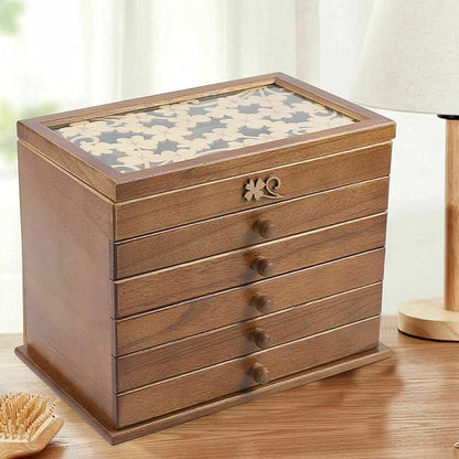 6-layer Jewelry Box Organizer, Lucky Four Leaf Clover Rustic Wooden Jewelry Boxes & Organizers,Jewelry Storage for Rings Earrings Necklaces Bracelets Christmas New Year Gift