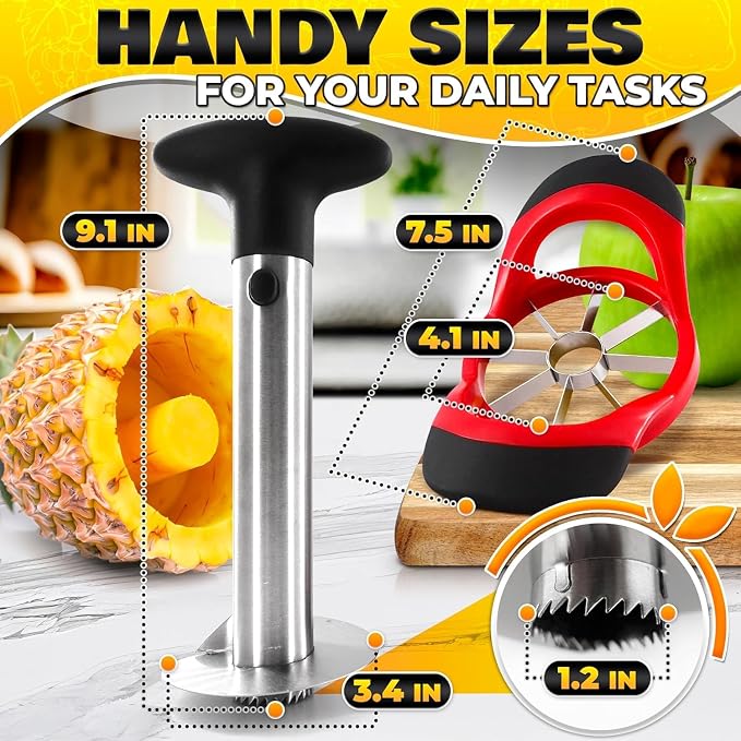 Pineapple Corer and Slicer, Apple Corer and Slicer Tool - Stainless Steel Fruit Cutter with Reinforced Thick Blade, Detachable Handle | Core Remover for Fresh Pineapple Rings, Diced Fruits and Apples