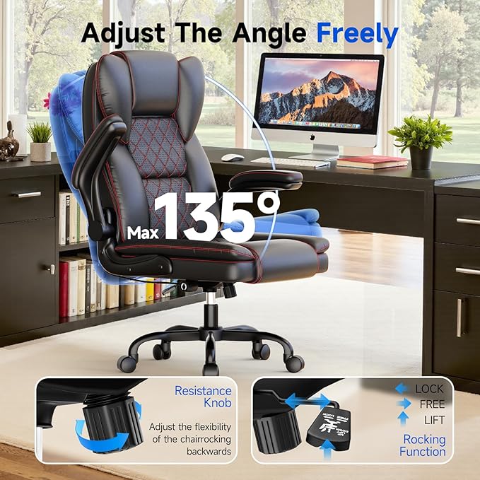 Big and Tall Office Chair Executive Chairs with Adjustable Armrests and Lumbar Support Ergonomic High Back Gaming Chair Computer Chair (Black, Oversized)