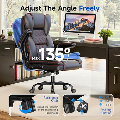 Big and Tall Office Chair Executive Chairs with Adjustable Armrests and Lumbar Support Ergonomic High Back Gaming Chair Computer Chair (Black, Oversized)