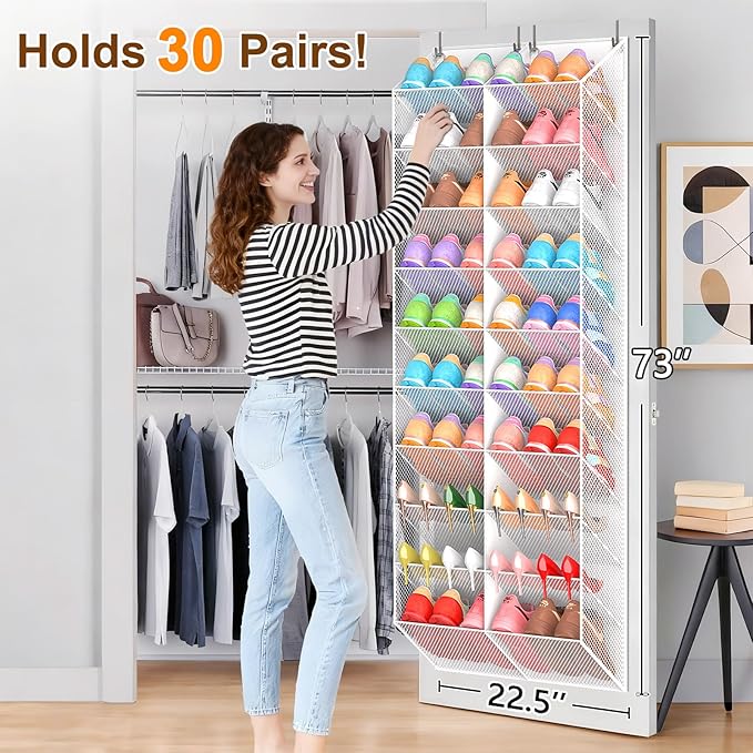 UVIAHOMI Over the Door Shoe Organizer for 20-30 Pairs, 10-Tier, White