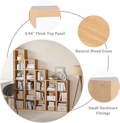 Cube Storage Organizer Bookcase, Small 4 Tier 11 inch Open Back Cubical Shelf with Thickened Border, Display Bookshelf for Living Room, Home Office, Sturdy Room (Natural Oak, 4 Cube,Vertical)