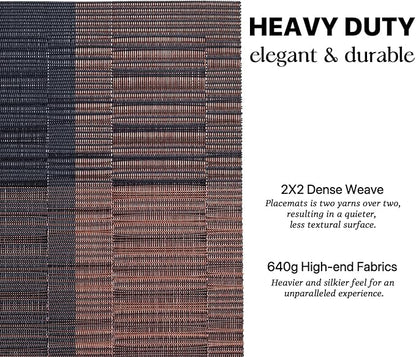 LEXMORE Placemats Set of 8 Vinyl/Plastic Woven Place Mats for Kitchen Table Indoor/Outdoor Washable Placemat Wipeable Dining Table Mats(Ombre Brown Black)