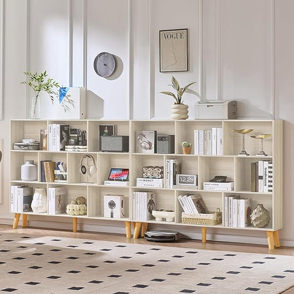 LEYAOYAO 10 Cube Bookshelf, 3 Tier Vintage 55" Wide Bookcase with Legs, Mid-Century Bookshelves Storage, Light Grey White Large Book Case, Freestanding Organizer Display Shelf for Living Room, Office