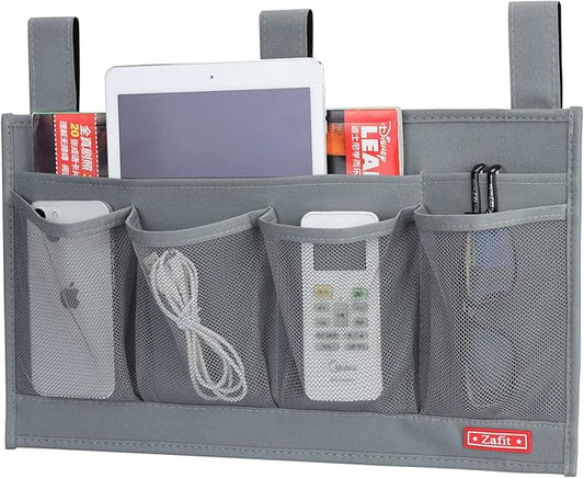 Zafit Hanging Bedside Caddy, Bedside Storage Organizer for Magazine, Phone, Remote control (6 Pockets-Grey)