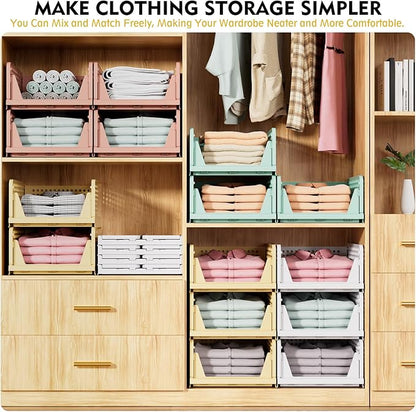 SNSLXH 5 Pack Stackable Closet Organizer Box, Multifunctional & Foldable Closet Storage Basket for Bathroom Kitchen Laundry Room Wardrobe Storage, Space-Saving Clothes Storage Drawer Organizer, Pink