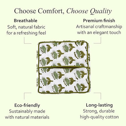 CPC Emerald Green Hand Block Printed Cotton Tissue Box Cover 5" x 5" x 5.5" Square Soft Reusable Boho Napkin Holder for Home Kitchen Dining Bathroom Office Cafe Spa Summer Thanksgiving