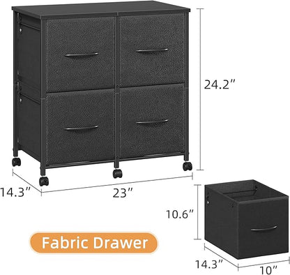 4 Drawer Lateral File Cabinet, Mobile Filing Cabinet for Large Printer, Home Office Functional Small Office Storage Cabinet & Printer Stand, Fits Letter/A4, Black