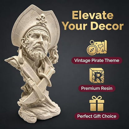 H&W Sandstone Pirate Figurines - Buccaneer Francis Drake Statue Decoration for Home/Study/Living Room, Great Collectible Figurines, Best Gift for The Man, Sandstone Color (HH17-D5)