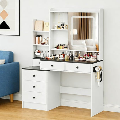 KAMABOKO Vanity Desk with Mirror and Lights, Makeup Vanity Desk with Lights 3 Colors (042 Black)