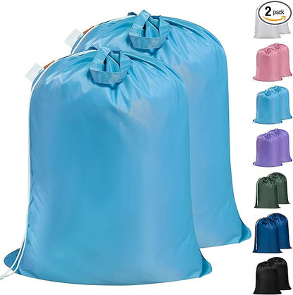 Polecasa 2 Pack Extra Heavy-Duty Laundry Bag 28x36”- Machine Washable Large Storage Bag with Reinforced Handles & Drawstring Closure & ID Tag for College Dorm Travel -Gulf Blue