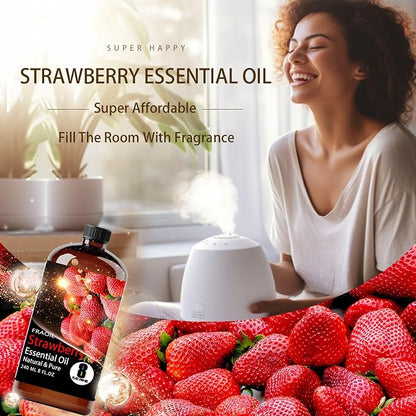 Strawberry Essential Oil, Strawberry Oil 8 Fl Oz 240ML for Diffuser Humidifier Yoga Cleaning DIY Candle Soap Making Perfume Gift for Women Essential Oils FRAOIL (Strawberry 8 Fl Oz (Pack of 1))
