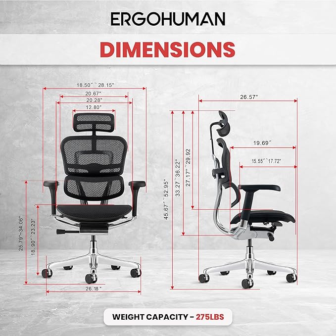 Ergohuman Eurotech ME7ERG GEN2 High Back Mesh Office Chair with Tilt Tension Control, Tilt Lock, Back Angle, Back Height, Synchro Tilt, Seat Height, Seat Depth, and Arm Height Adjustments, Black