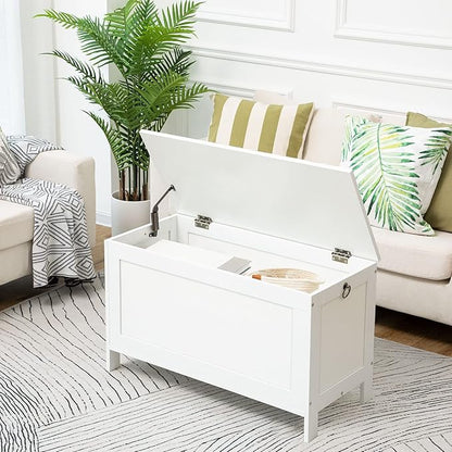 HOOBRO Toy Box, Retro Wooden Look Storage Chest with Safety Hinge, Entryway Storage Bench Supports 220 lb, 29.9 x 15.7 x 18.9 Inches Toy Chest Organizer, Easy Assembly (White) WT75CW01G1