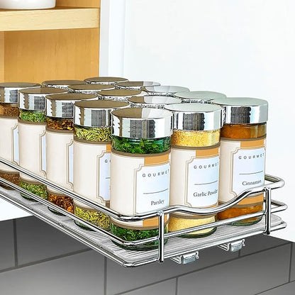 LYNK PROFESSIONAL® Pull Out Spice Organization for Cabinets - 6-3/8 inch Wide – Spice Rack for Inside Cabinets, Slide Out Spice Rack Organizer for cabinet – Pull Out Spice Rack, Sliding 1 Tier Chrome