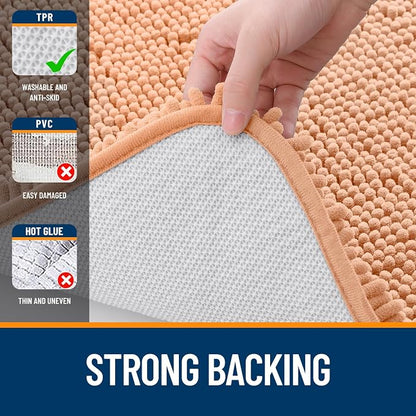 OLANLY Bathroom Runner Rugs 70x24, Extra Soft Absorbent Chenille Bath Rugs, Rubber Backing Quick Dry, Machine Washable Long Bath Mats for Bathroom Floor, Tub and Shower, Home Decor Accessories, Peach