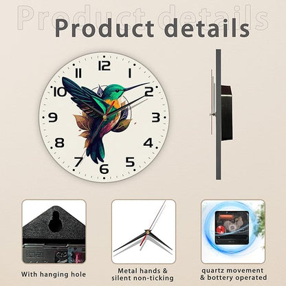 Flaying Hummingbird Bird Wall Clock Silent Non-Ticking Battery Operated Clock 10 Inch, Home Decor for Living Room, Kitchen, Bedroom and Office