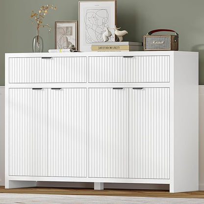 Fluted Sideboard Buffet Cabinet with Storage and Large Drawers, 55" W Credenza Storage Cabinet for Living Room or Entryway, 40'' H Farmhouse Buffet Table with Adjustable Shelves, Console Cabinet