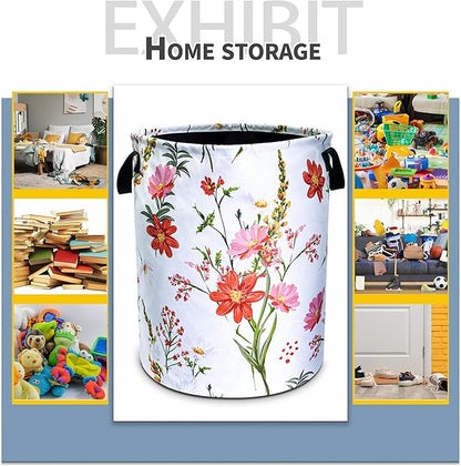 NUTAINLA Beautiful Flowers Laundry Basket Pink Red Floral Foldable Oxford Cloth Funny Tote Bag Laundry Hamper Clothes Storage Bucket Toy Organizer For Bathroom/Laundry Storage/Bedroom 18.9x16.5 Inch