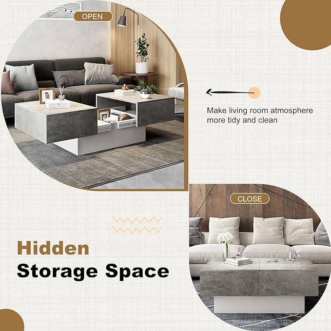Coffee Table with Large Storage for Living Room Farmhouse Center Table Mesas De Centro para Salas Modernas Nesting Coffee Tables Modern Coffee Table for Reception Room, Grey