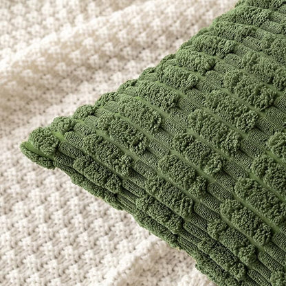 MIULEE Pack of 2 Spring Corduroy Decorative Throw Pillow Covers 18x18 Inch Soft Boho Striped Pillow Covers Modern Farmhouse Home Decor for Summer Sofa Living Room Couch Bed Moss Green