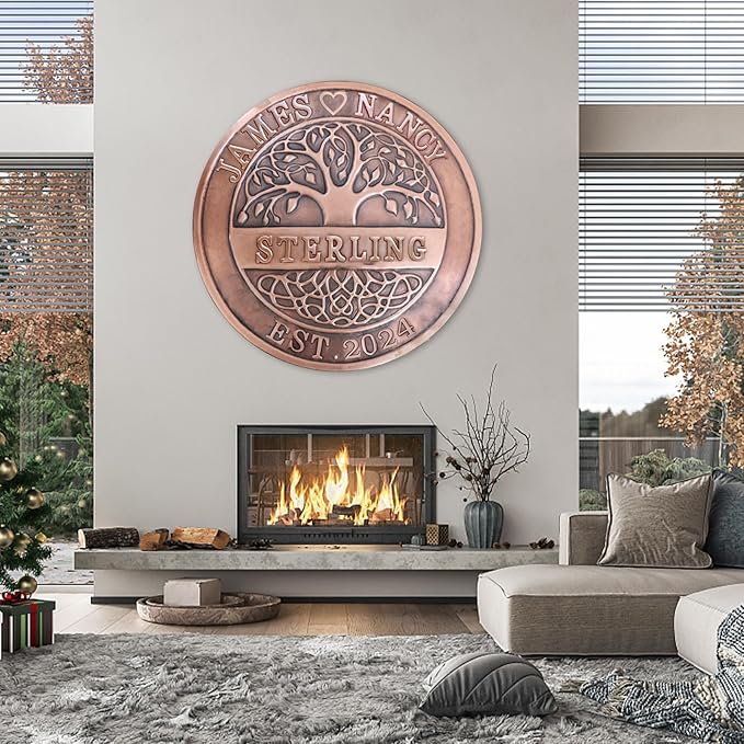 50th Anniversary Wedding Gifts for Couple Copper Decor Personalized Family Tree Wall Decor Copper Metal Wall Decor, Metal Name Sign Wedding Gifts, Housewarming
