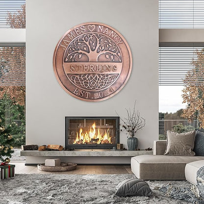 50th Anniversary Wedding Gifts for Couple Copper Decor Personalized Family Tree Wall Decor Copper Metal Wall Decor, Metal Name Sign Wedding Gifts, Housewarming