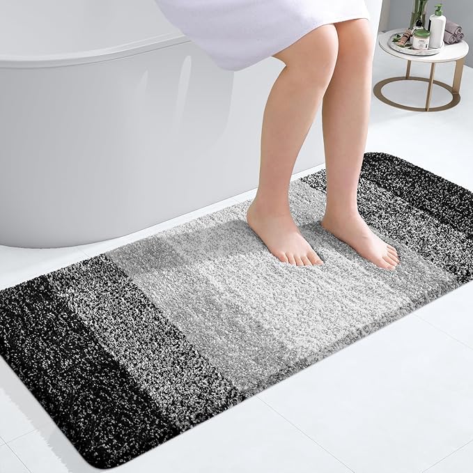 OLANLY Bathroom Runner Rugs Mat 44x20, Extra Soft Absorbent Microfiber Bath Rugs, Rubber Backing, Quick Dry, Washable Long Bath Mats for Bathroom Floor, Tub and Shower, Home Decor Accessories, Black