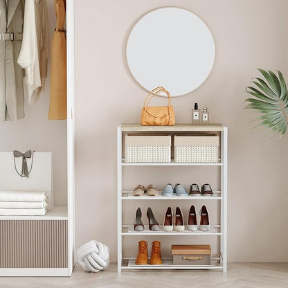 Yusong Shoe Rack Organizer, 5 Tier Industrial Shoe Storage Shelf, Narrow Sturdy Metal Shoe Shelves for Closet Entryway, White