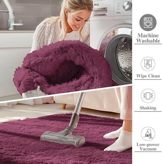OLANLY 5x7 Machine Washable Large Area Rugs for Living Room, Bedroom, Soft Fluffy Shaggy Bedside Rug, Indoor Floor Carpet for Kids Girls and Boys, Dorms, Nursery, Home Decor Aesthetic, Burgundy