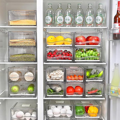 2 Pack Fruit Storage Containers for Fridge, Stackable Refrigerator Organizers and Storage,Reusable Storage ContainersClear Fridge Drawer for Produce,Vegetable in Home Kitchen, Restaurant,BPA-Free