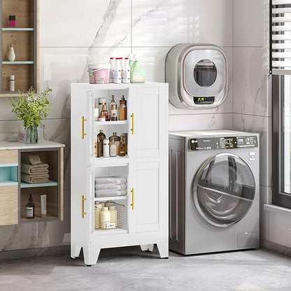 GAIOUS 47.25" Metal Pantry Cabinet, Storage Cabinets with 4 Door and 2 Adjustable Shelves, White Bathroom Cabinet, Freestanding Cupboard for Kitchen Dining Living Room Bathroom