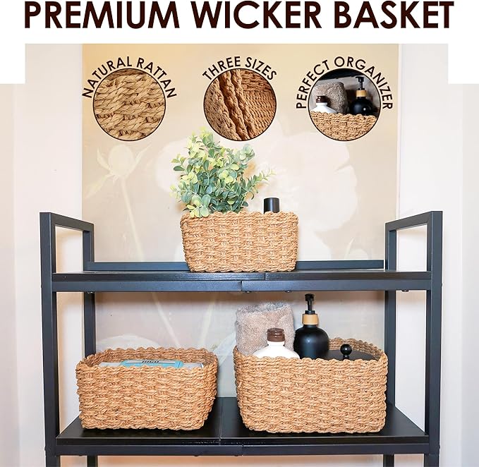 Wicker Storage Baskets For Organizing (Extra Small, Small and Medium), Brown