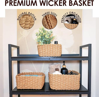 Wicker Storage Baskets For Organizing (Extra Small, Small and Medium), Brown